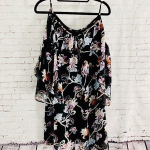 SZ S WHBM Cold Shoulder Black Floral Mini Dress